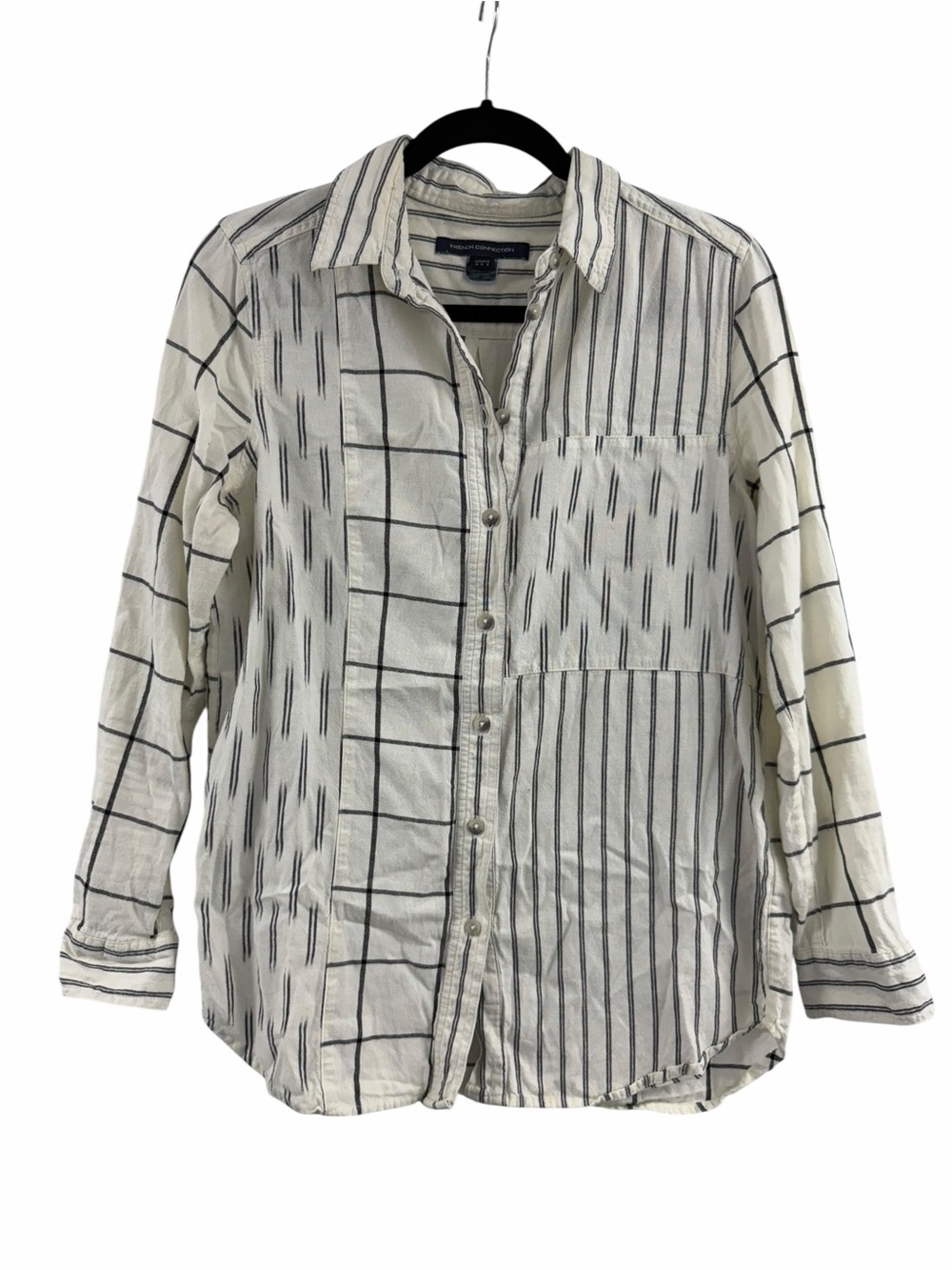 French Connection Mixed Stripe Button-Up Shirt in White and Black size Medium